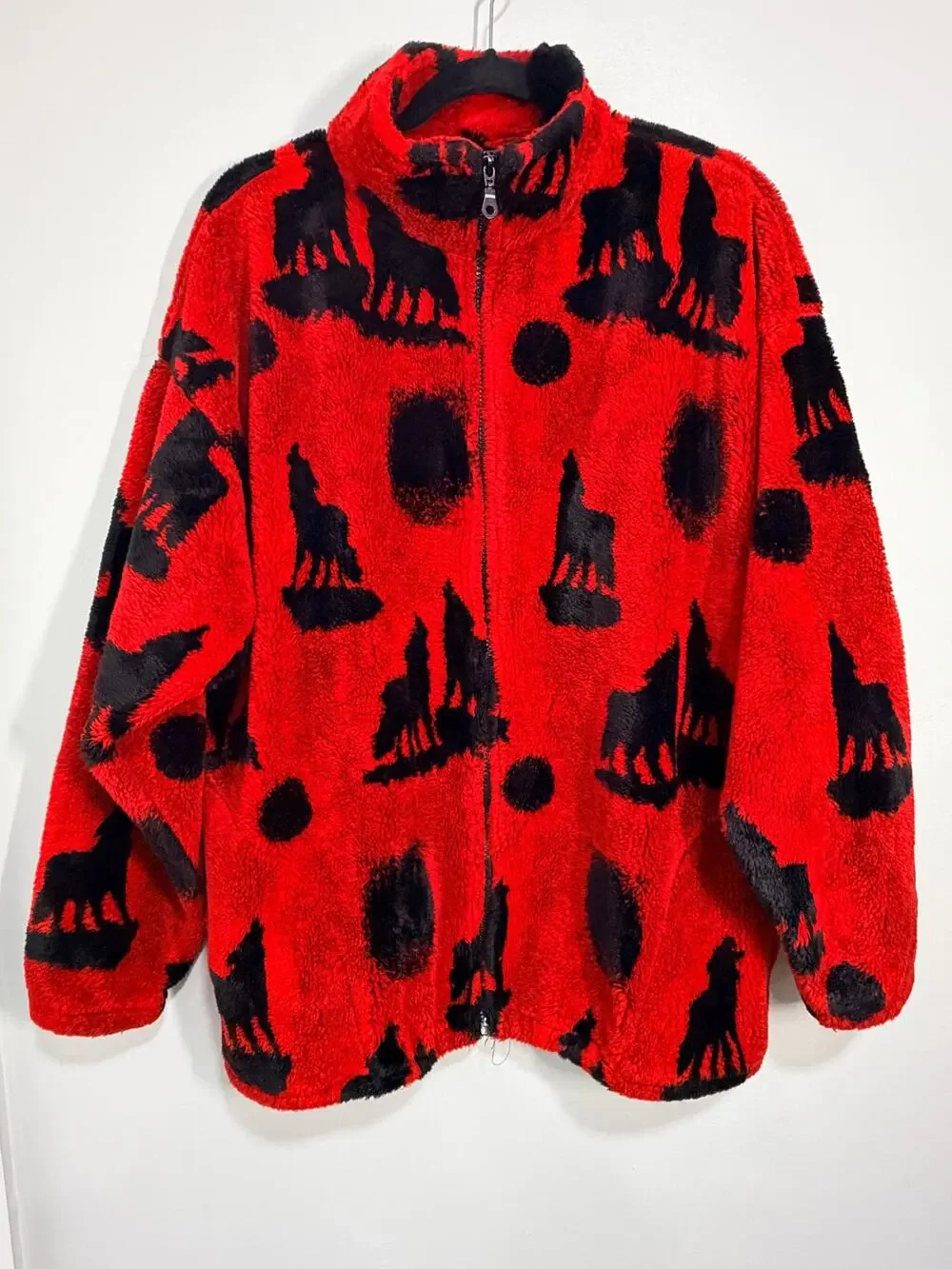 Vintage Four Seasons red and black fleece jacket western wolf XL